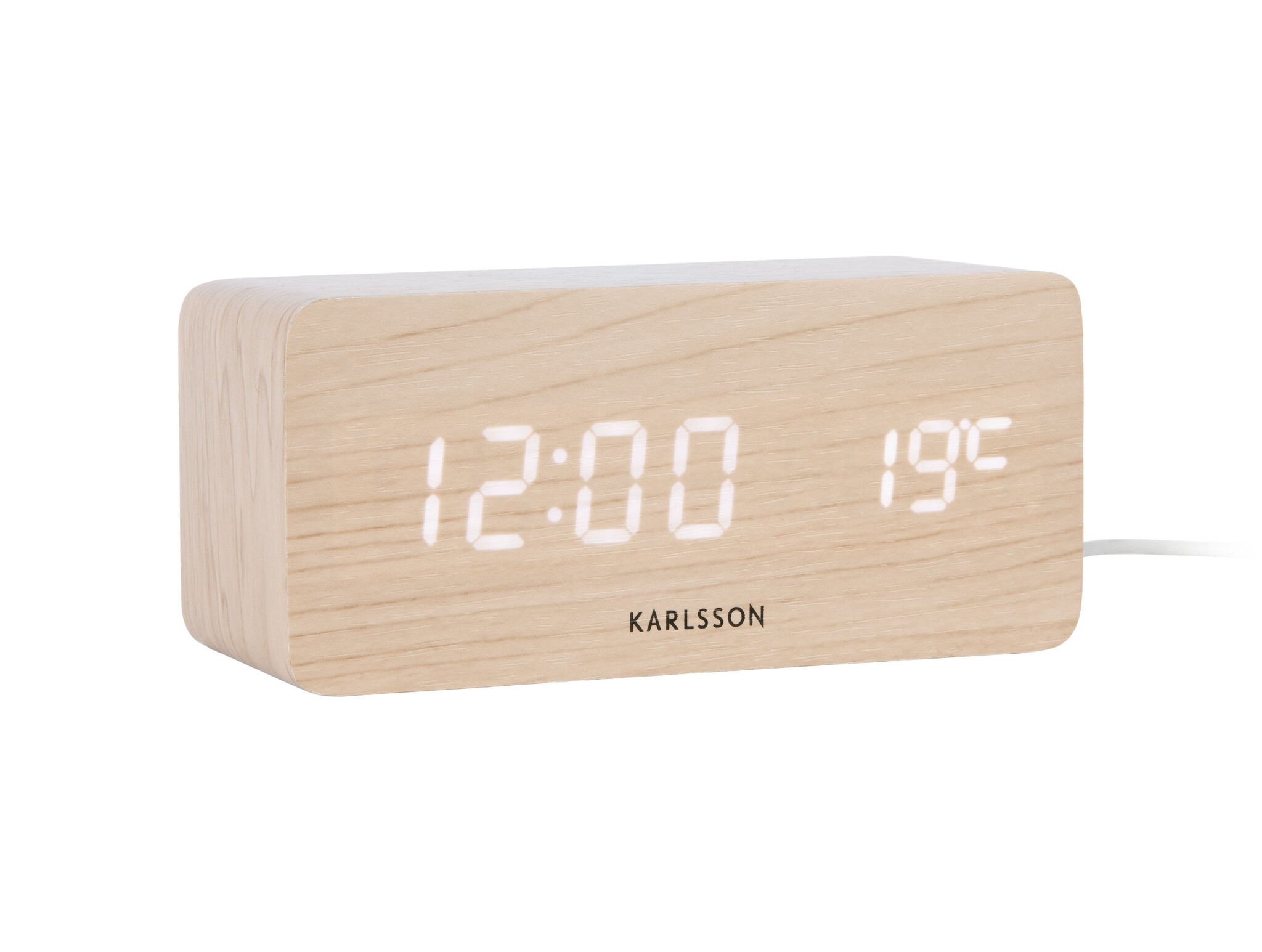 Karlsson - Wekker Block w. Phone Charger LED - Bruin - 7,4x15x7,1 cm