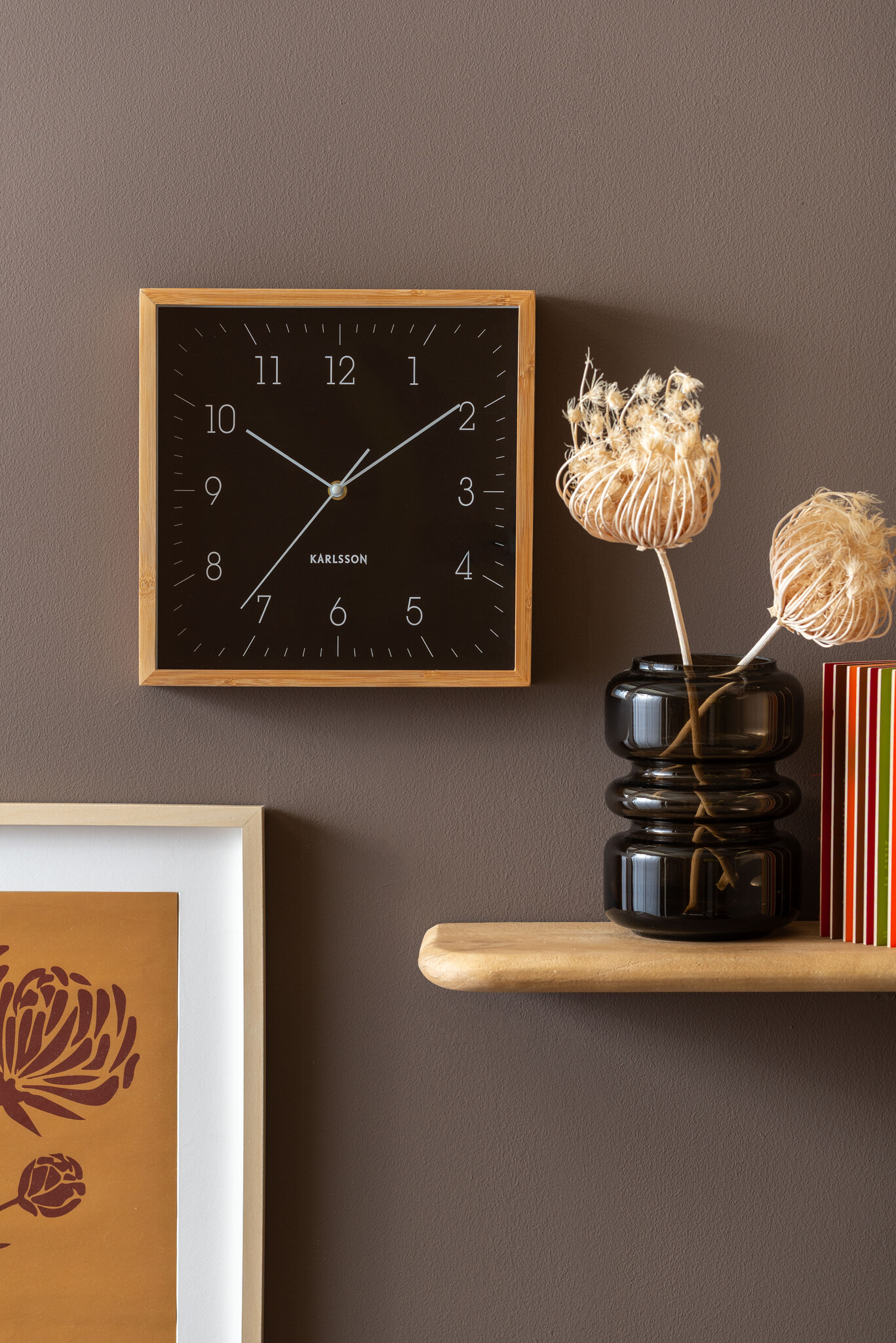 Karlsson - Wall Clock Neat Cuadrado - Zwart - Øcm