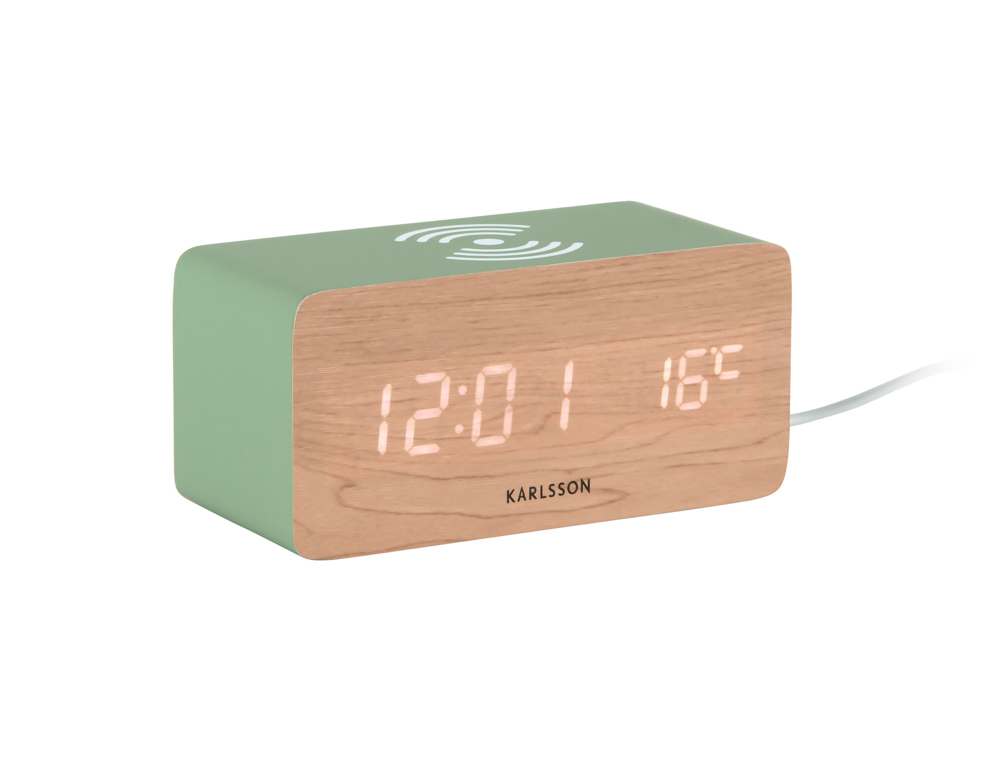 Karlsson - Wekker Block w. Phone Charger LED - Groen - 7,4x15x7,1 cm
