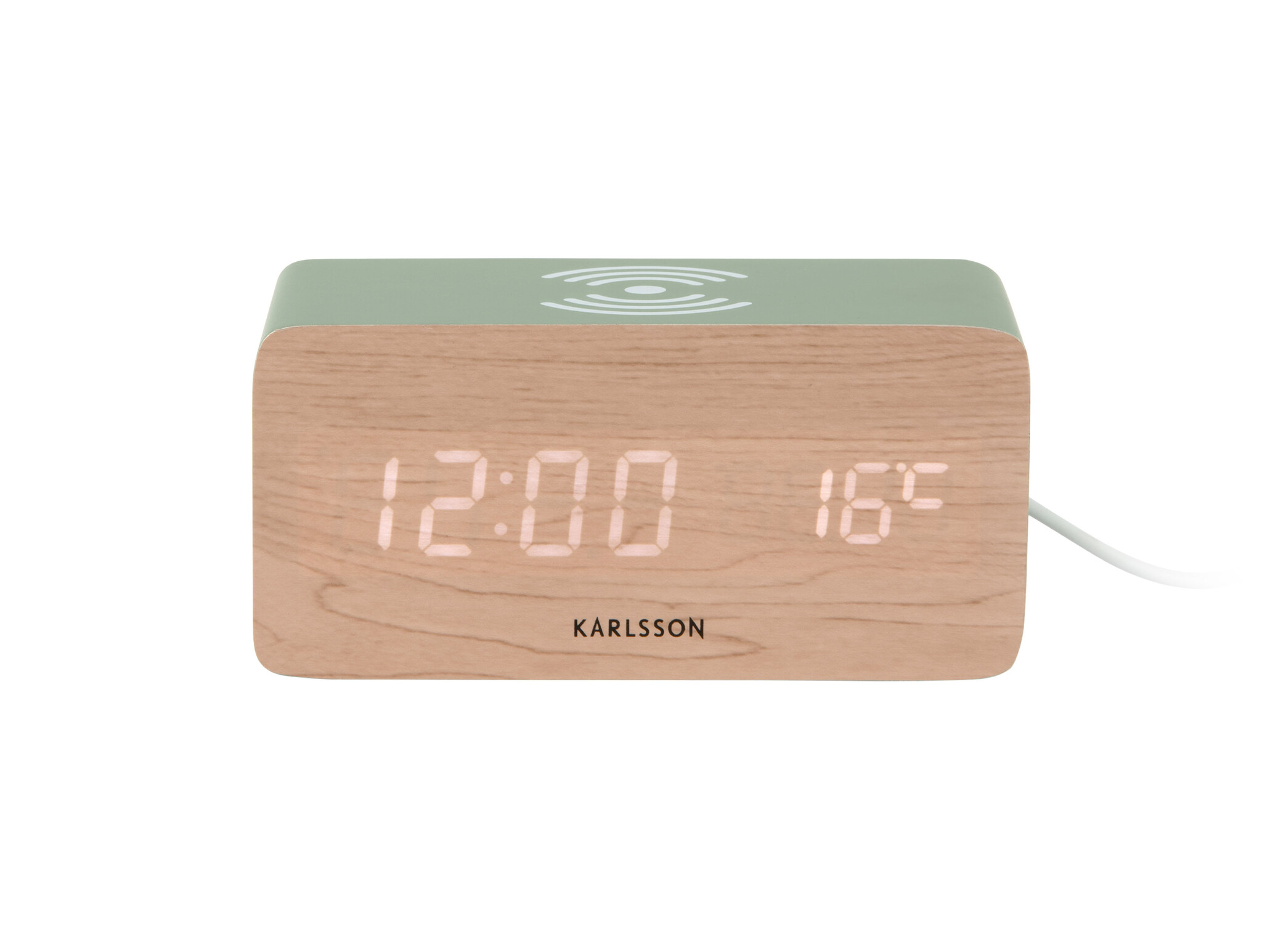 Karlsson - Wekker Block w. Phone Charger LED - Groen - 7,4x15x7,1 cm