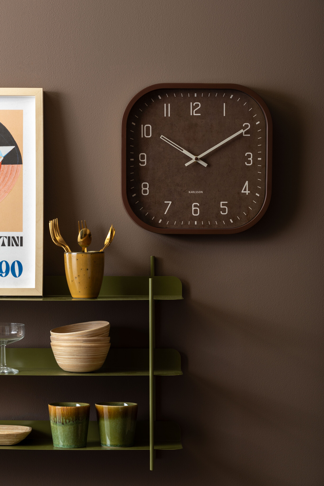 Karlsson - Wall Clock Elemental Cuadrado - Bruin - Ø30cm