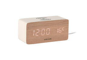 Karlsson - Wekker Block w. Phone Charger LED - Wit - 7,4x15x7,1 cm