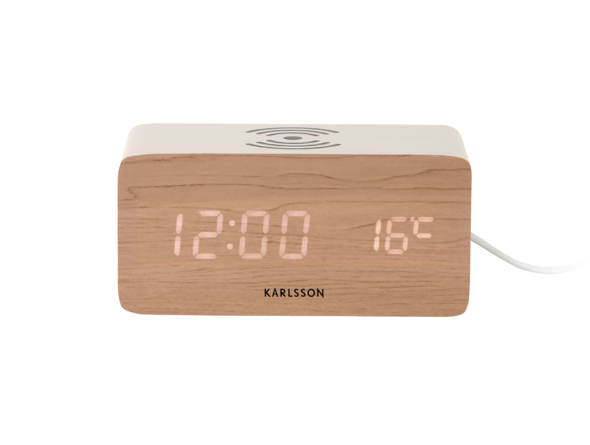 Karlsson - Wekker Block w. Phone Charger LED - Wit - 7,4x15x7,1 cm