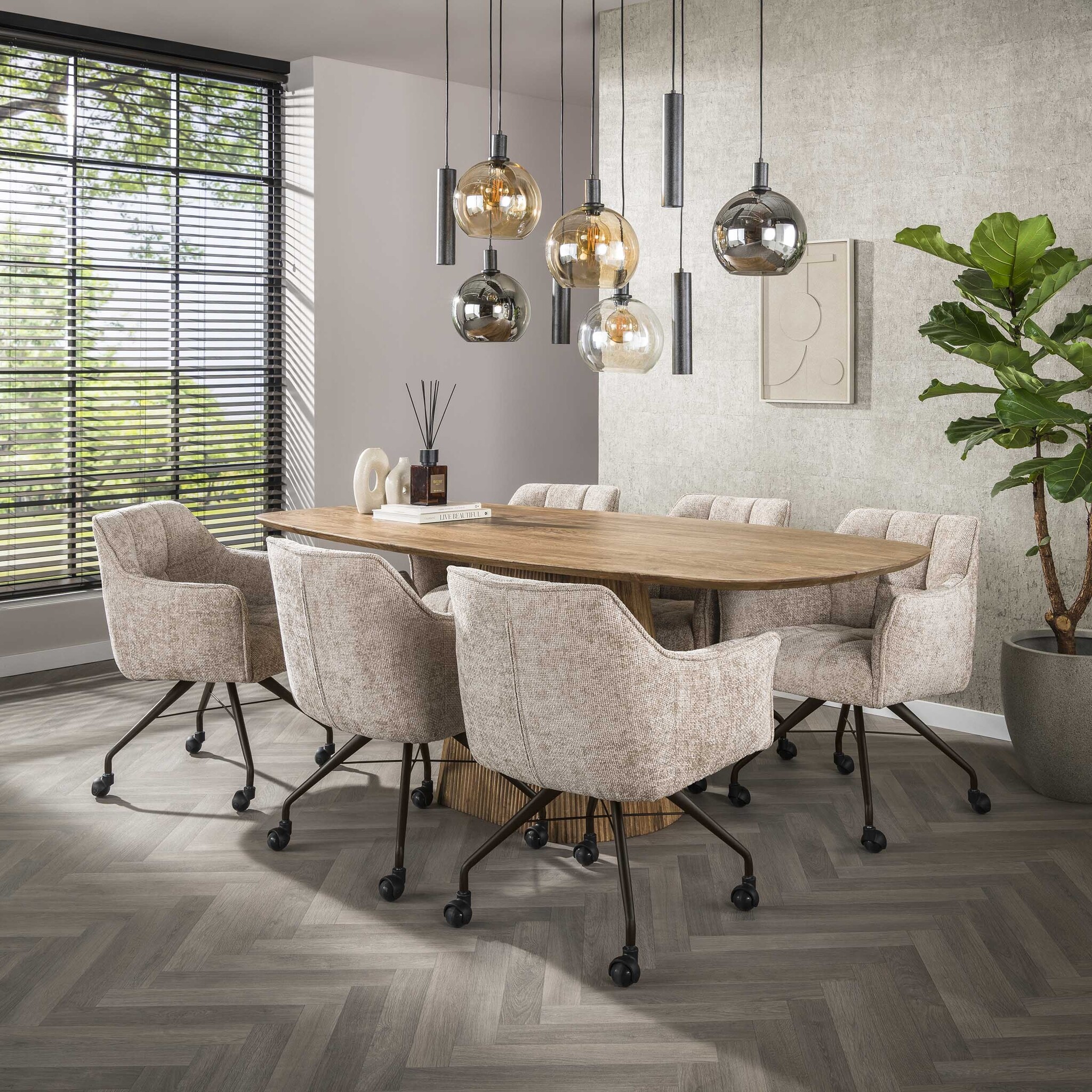 Hoyz Collection - Eetkamerstoel Raster - Beige - 67x62x82 cm - Set van 2