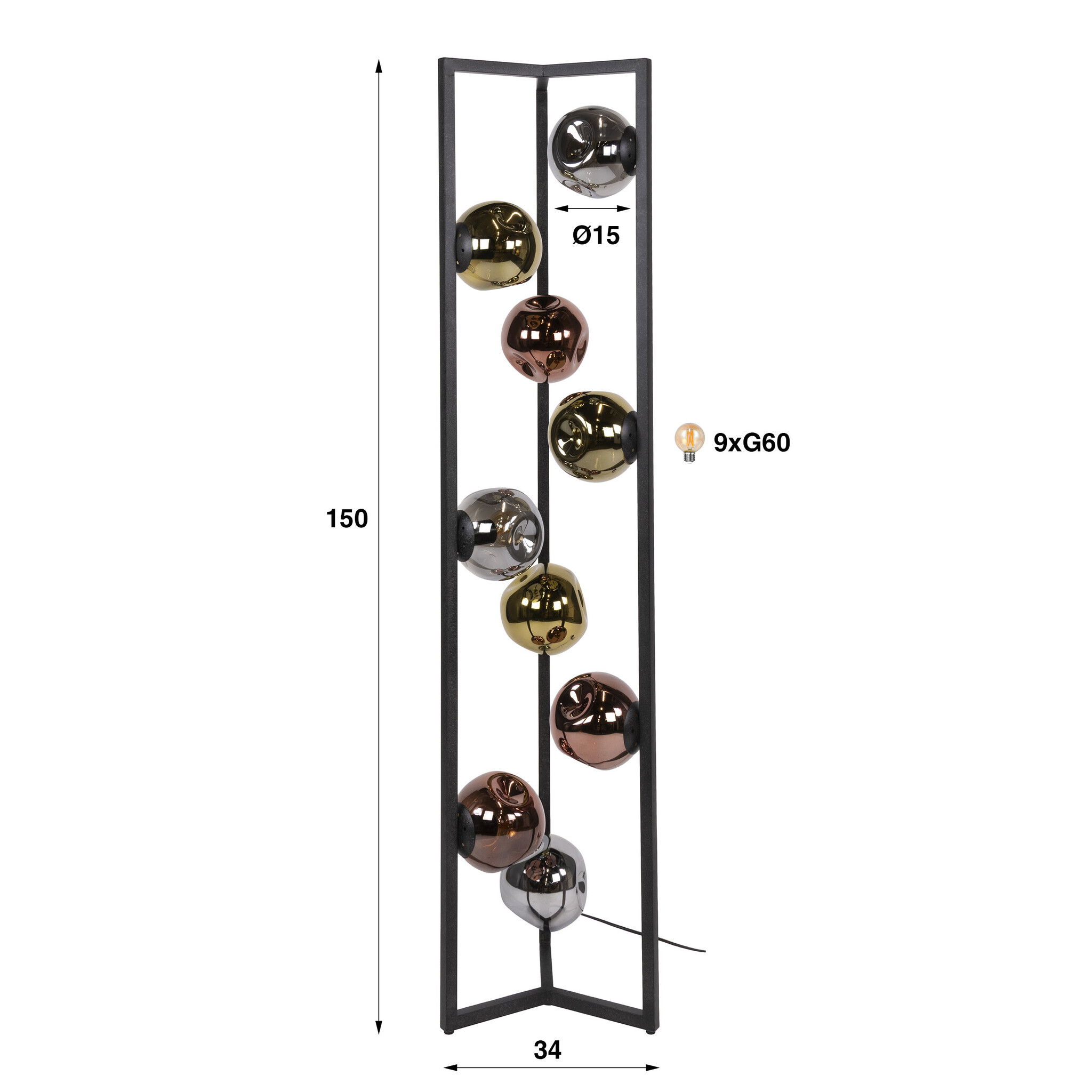 Hoyz Collection - Vloerlamp Stellar - Zwart - 34x34x150 cm