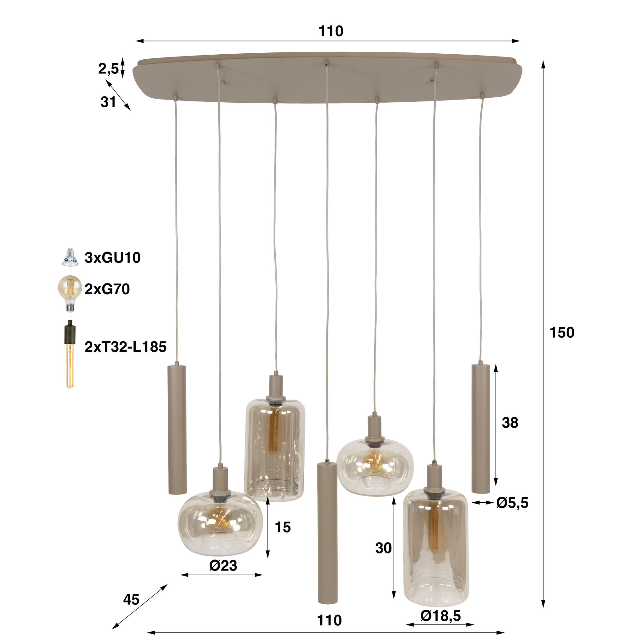 Hoyz Collection - Hanglamp Serene - Beige - 45x110x150 cm
