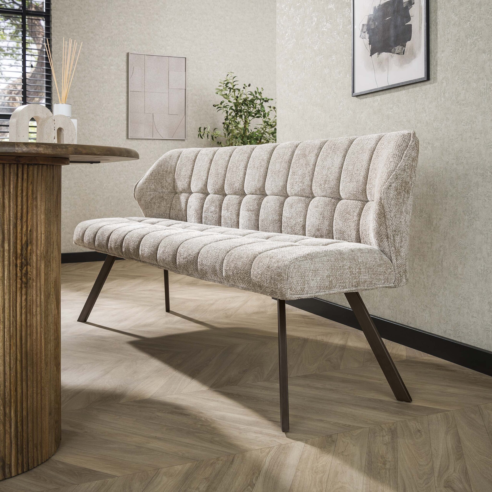 Hoyz Collection - Eetkamerbanken Raster - Beige - 58x180x81 cm