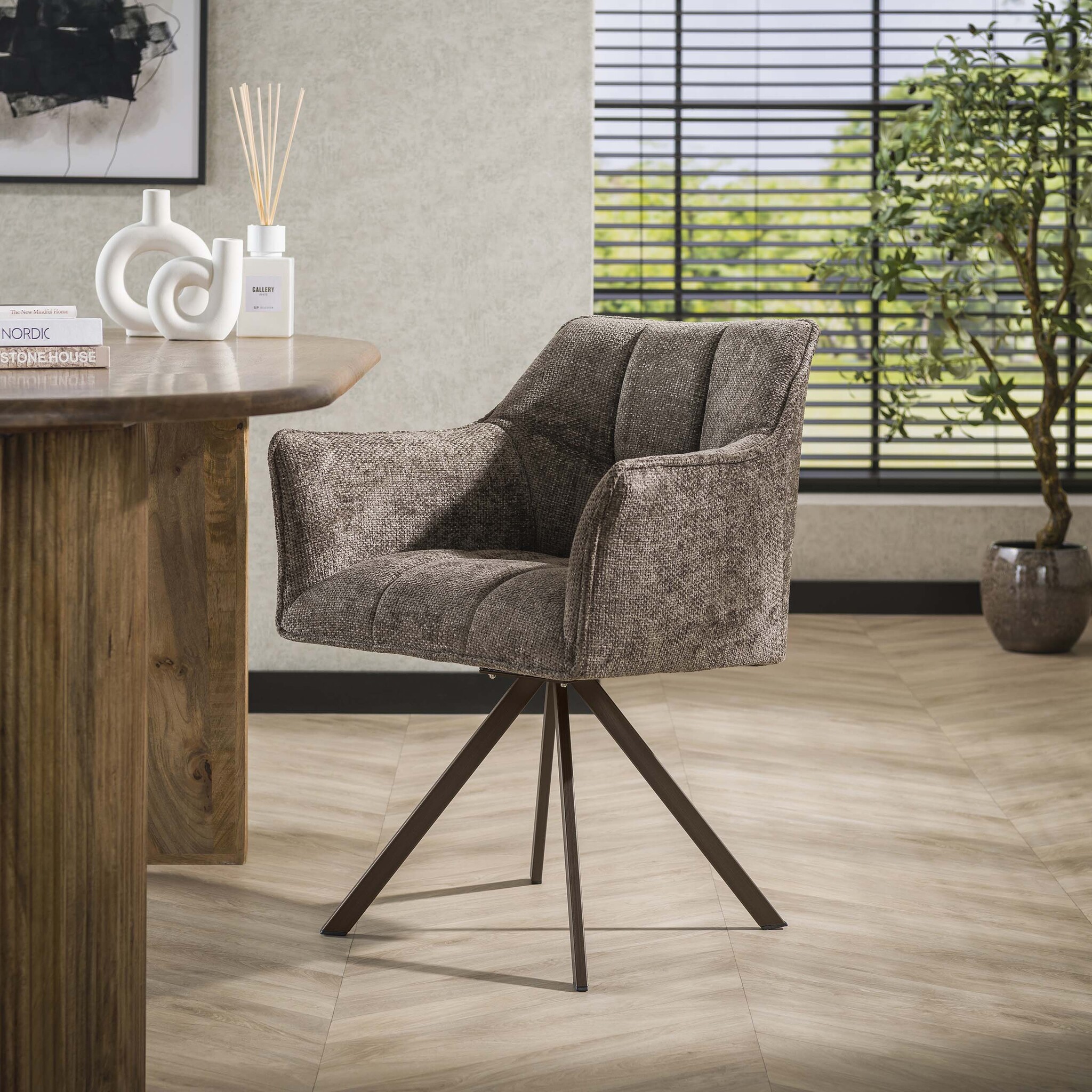 Hoyz Collection - Eetkamerstoel Raster - Taupe - 60x63x81 cm - Set van 2