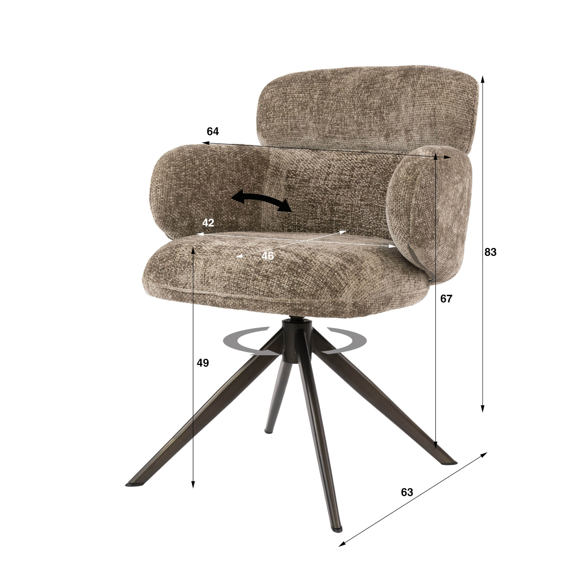 Hoyz Collection - Eetkamerstoel Flex - Bruin - 63x64x83 cm - Set van 2