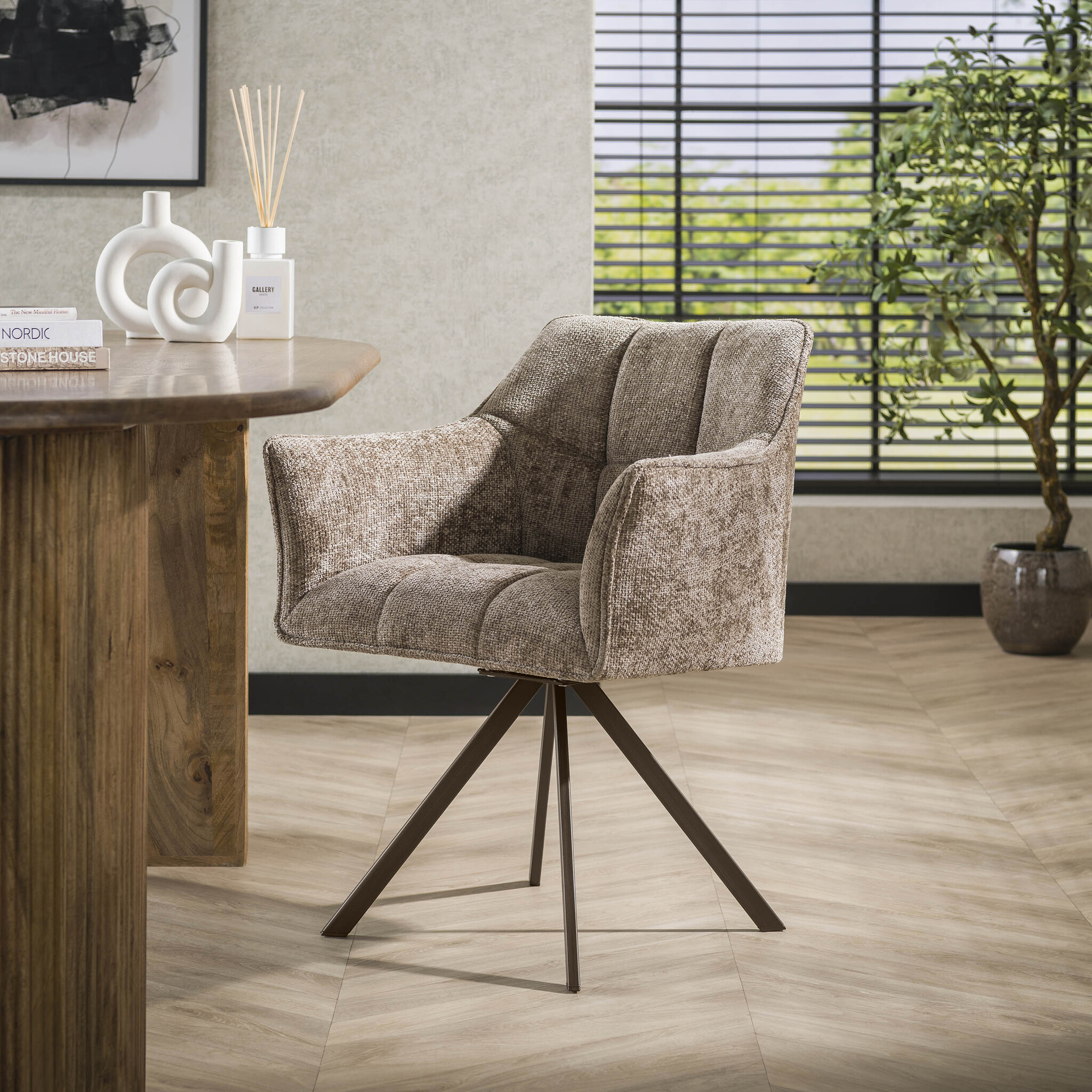 Hoyz Collection - Eetkamerstoel Raster - Bruin - 60x63x81 cm - Set van 2