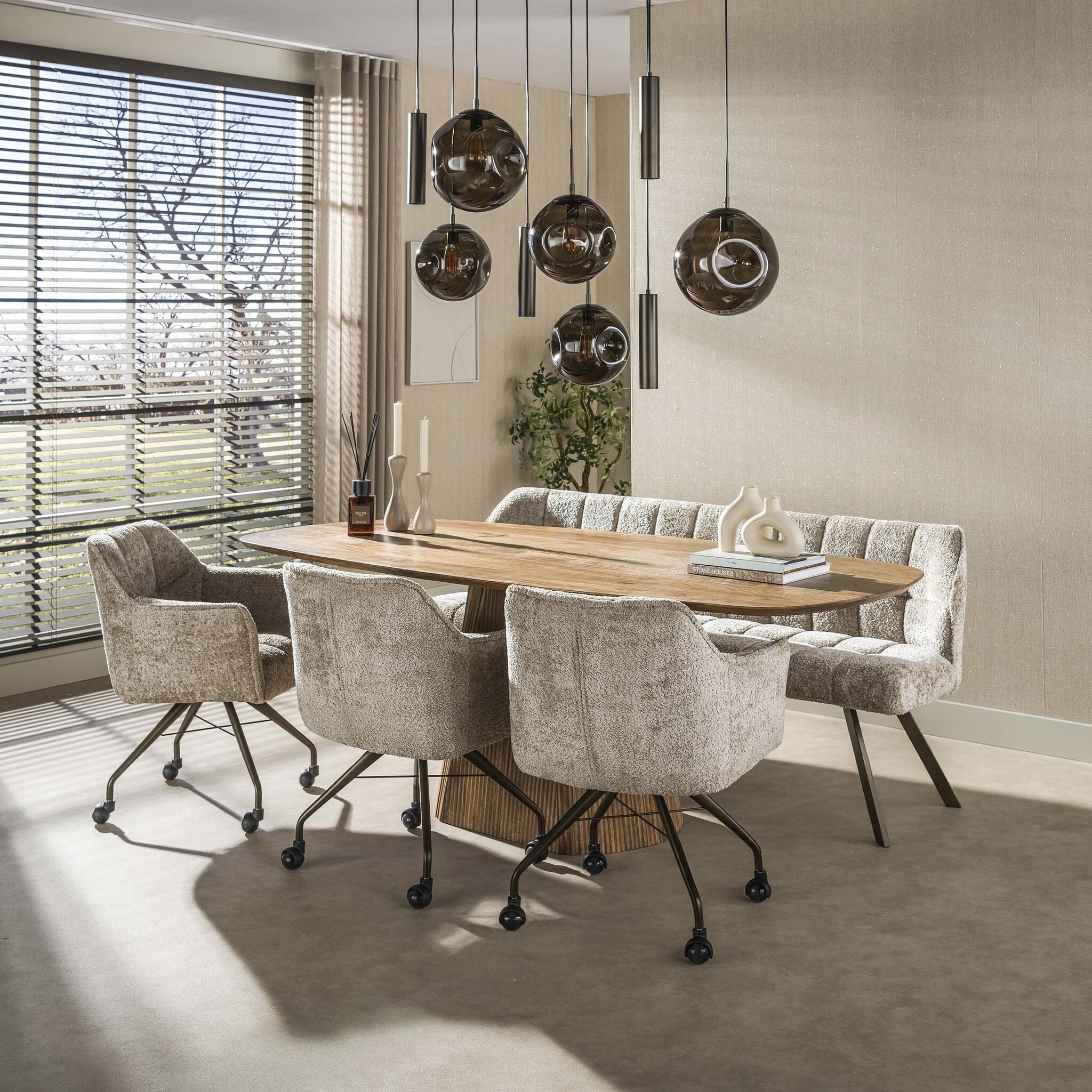 Hoyz Collection - Eetkamerstoel Raster - Beige - 67x62x82 cm - Set van 2