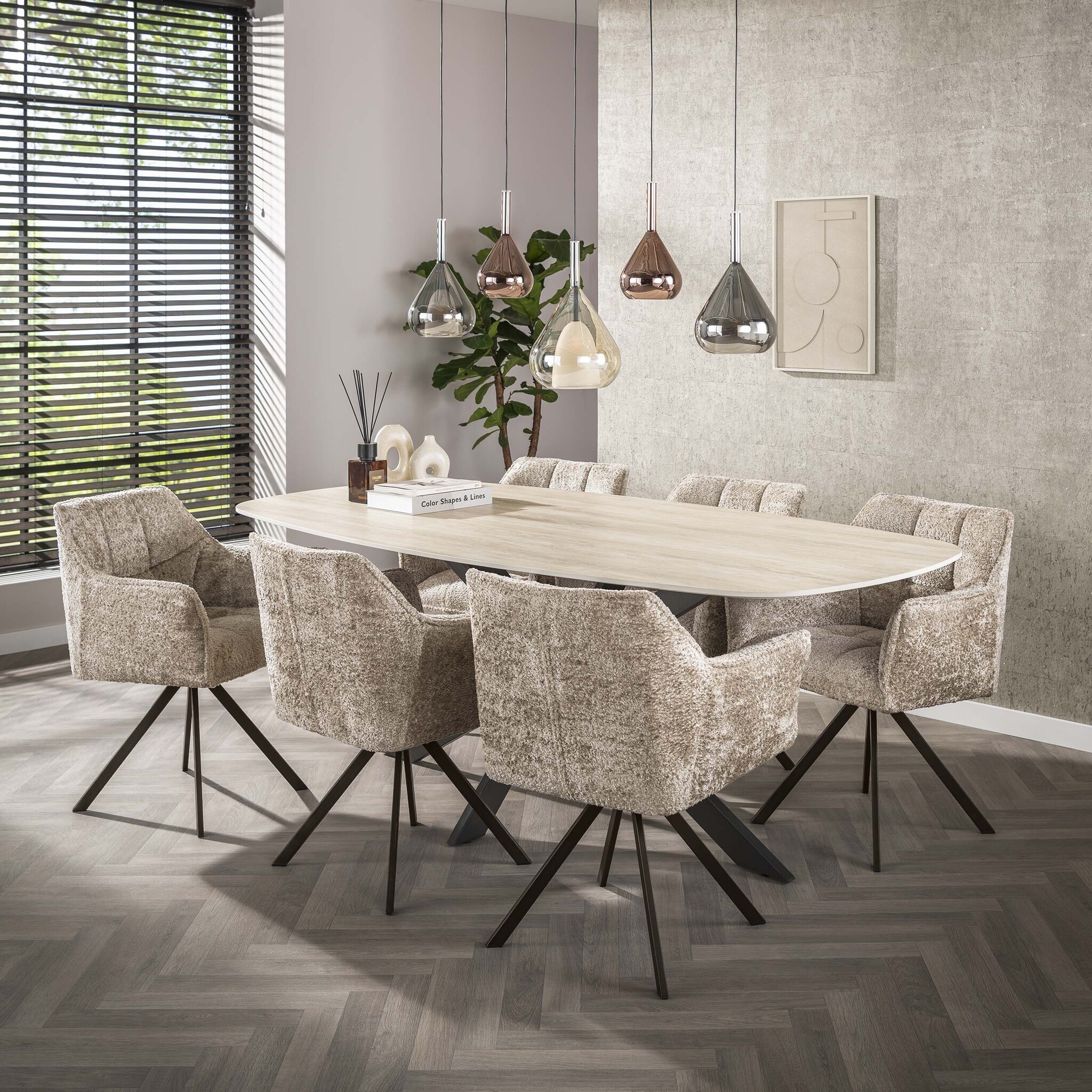 Hoyz Collection - Eetkamerstoel Raster - Beige - 60x63x81 cm - Set van 2