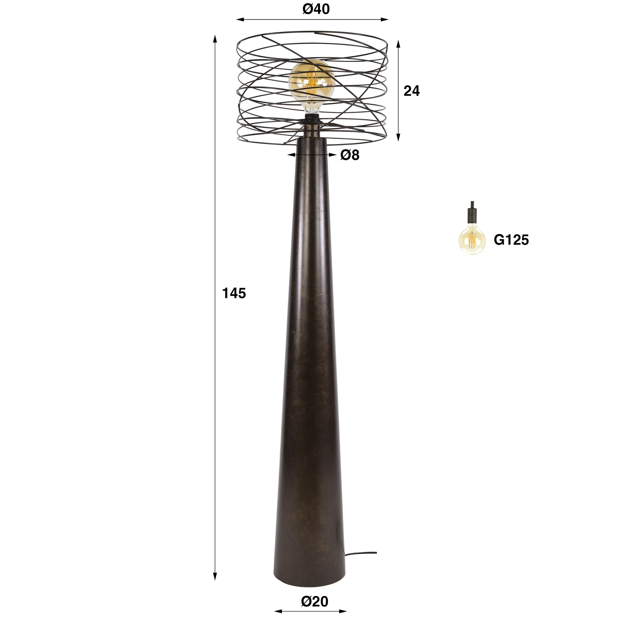 Hoyz Collection - Vloerlamp Curl - Bruin - 40x40x145 cm
