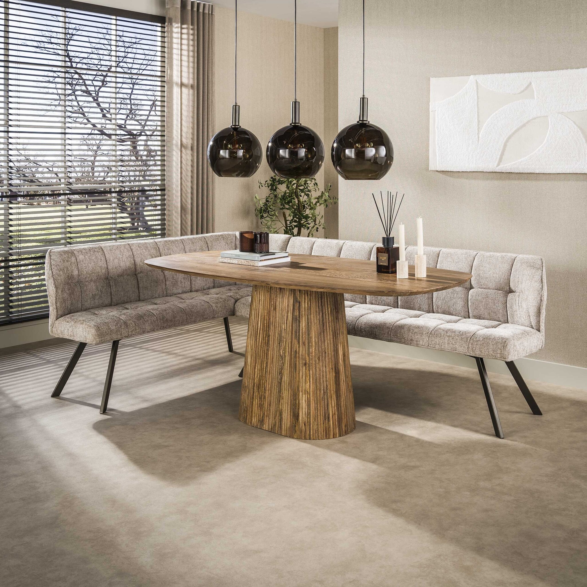 Hoyz Collection - Eetkamerbanken Raster - Beige - 150x230x81 cm