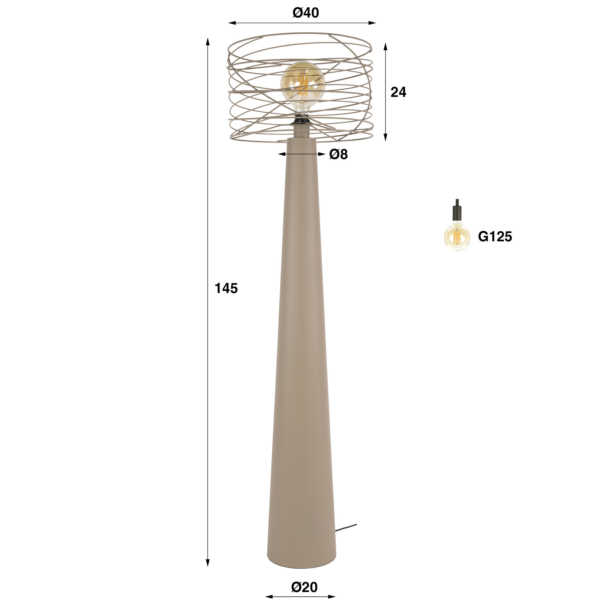 Hoyz Collection - Vloerlamp Curl - Beige - 40x40x145 cm