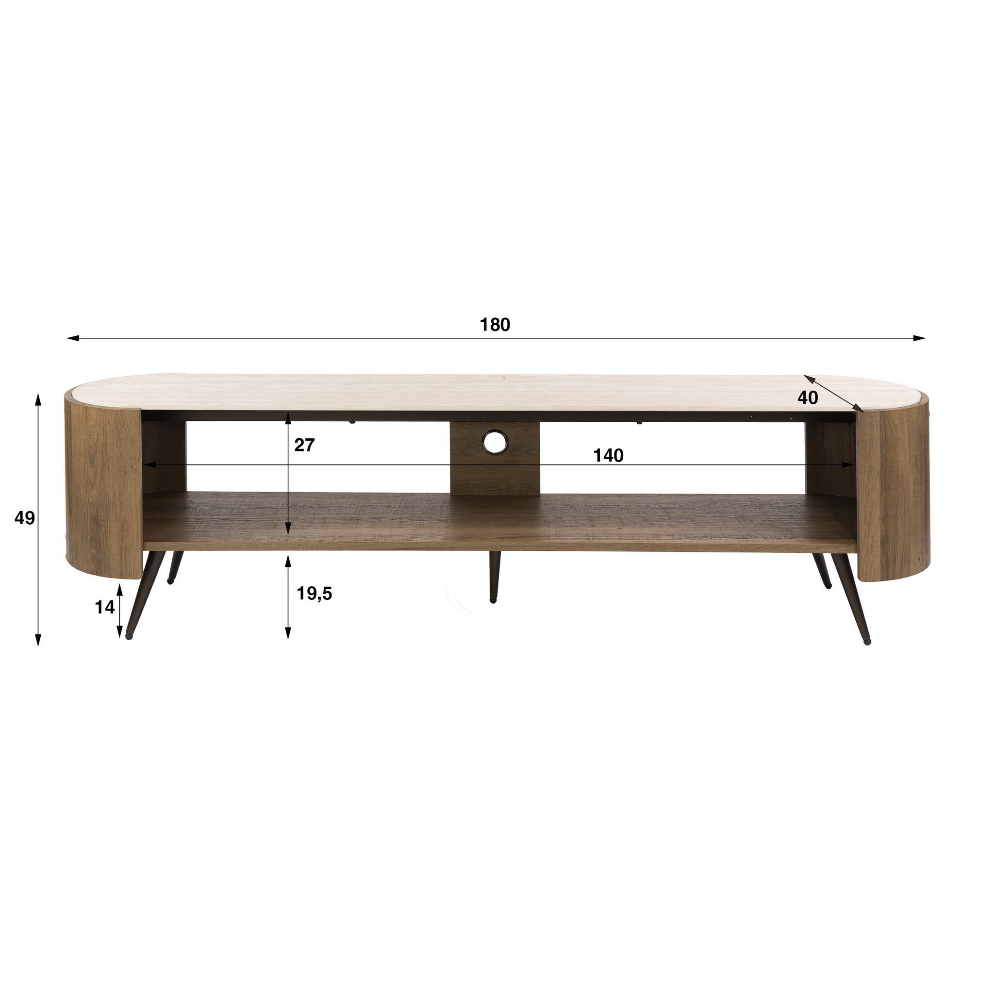 Hoyz Collection - Open TV-meubelen Arcus - Bruin - 41x180x50 cm
