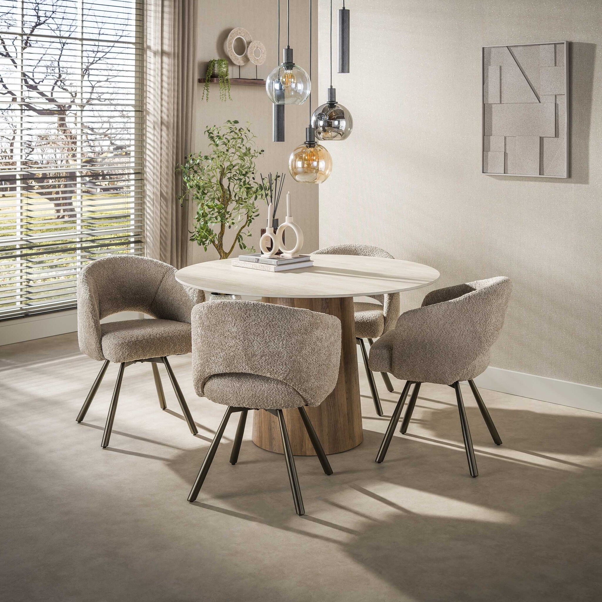 Hoyz Collection - Eetkamerstoel Cross - Beige - 56x58x81 cm - Set van 2