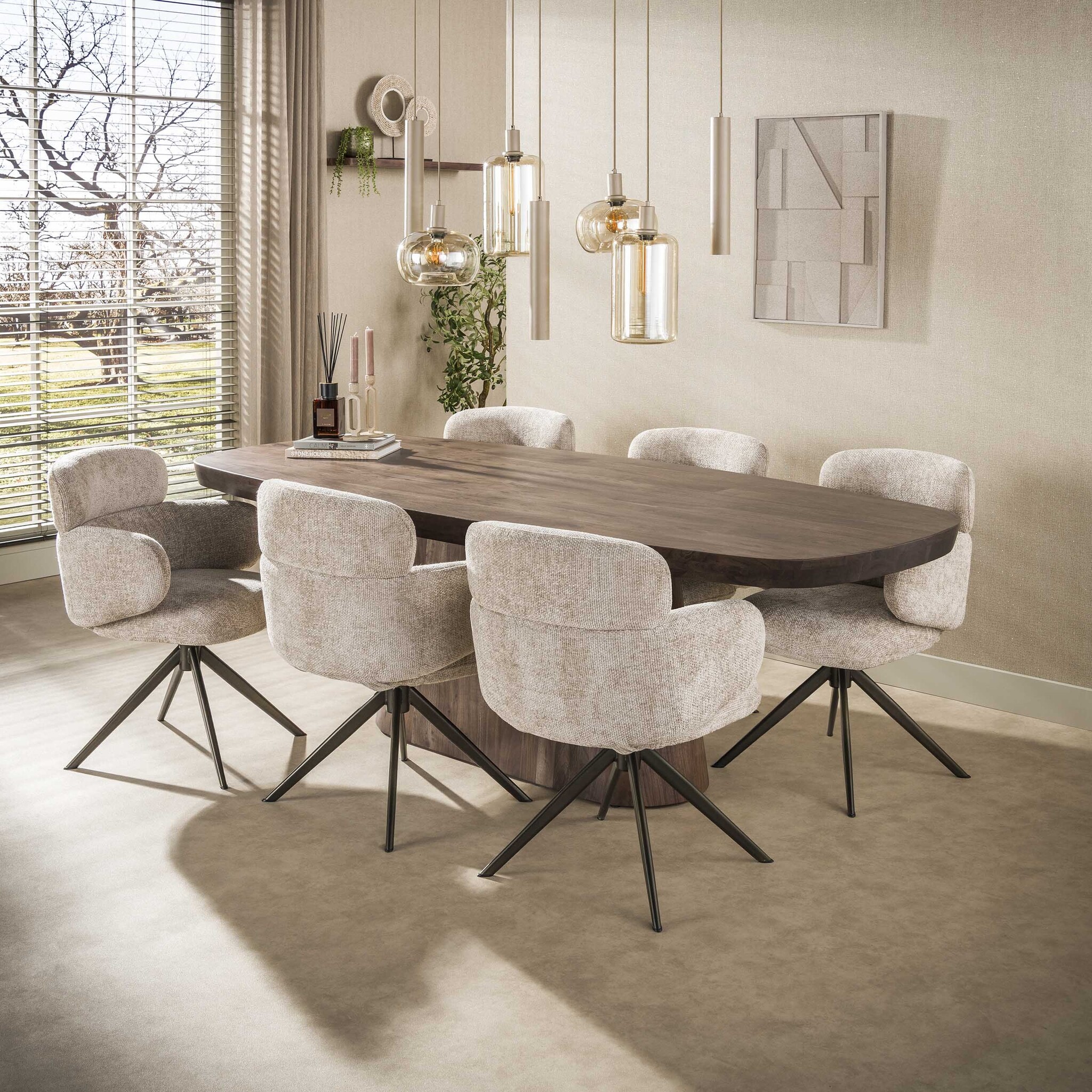 Hoyz Collection - Eetkamerstoel Flex - Beige - 63x64x83 cm - Set van 2