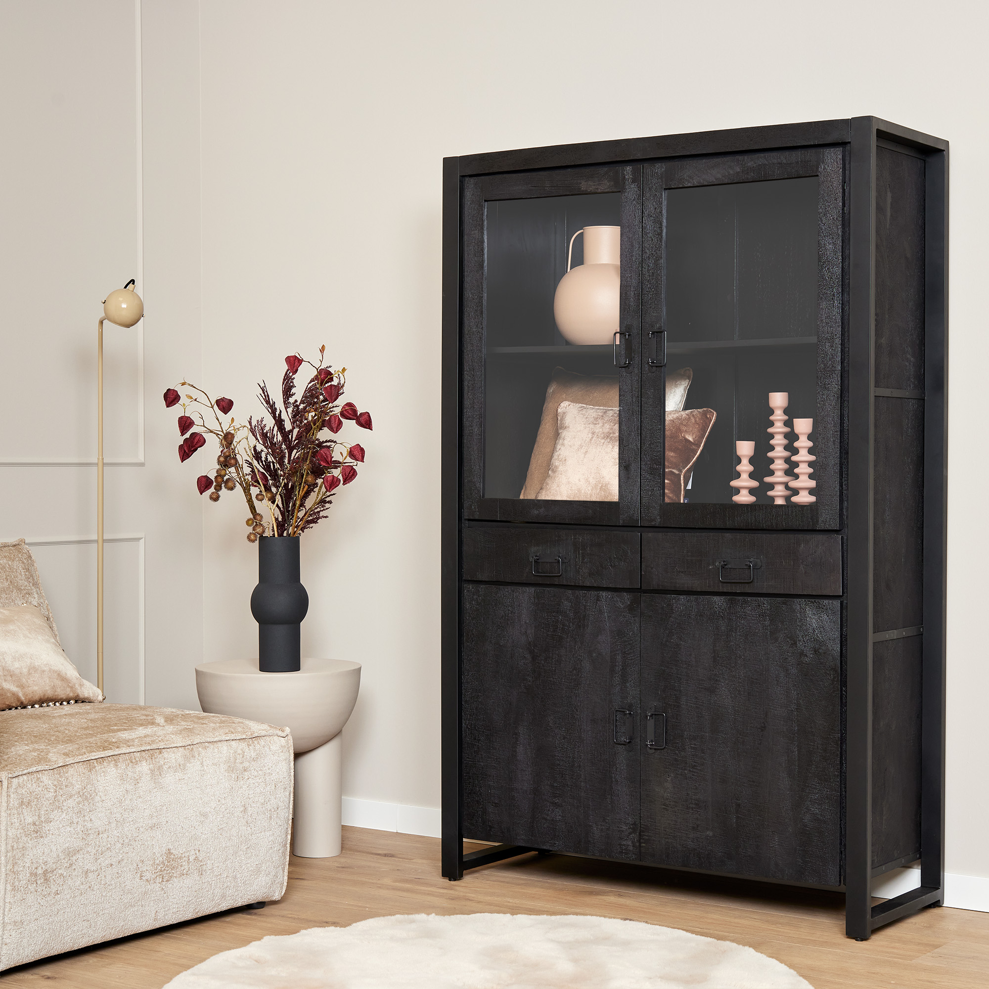 Starfurn - Vitrinekast Boaz - Zwart - 45x115x180 cm