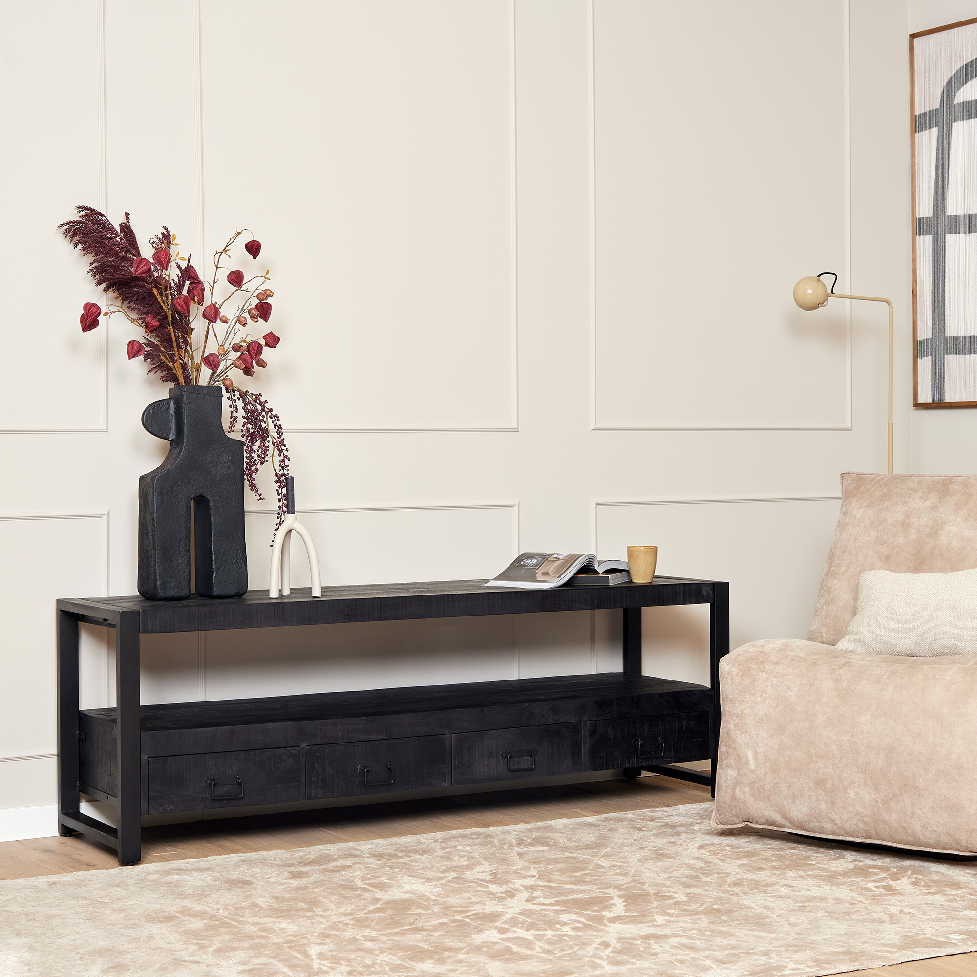 Starfurn - Tv meubel Boaz - Zwart - 45x180x60 cm