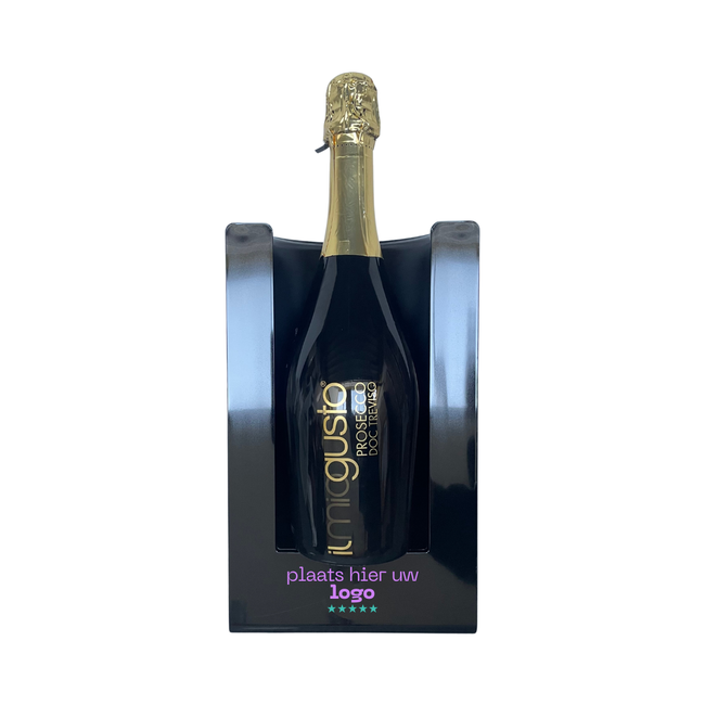 Zwarte wijnkoeler met il mio gusto prosecco - relatiegeschenk