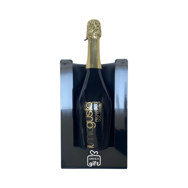 Zwarte wijnkoeler met il mio gusto prosecco - relatiegeschenk