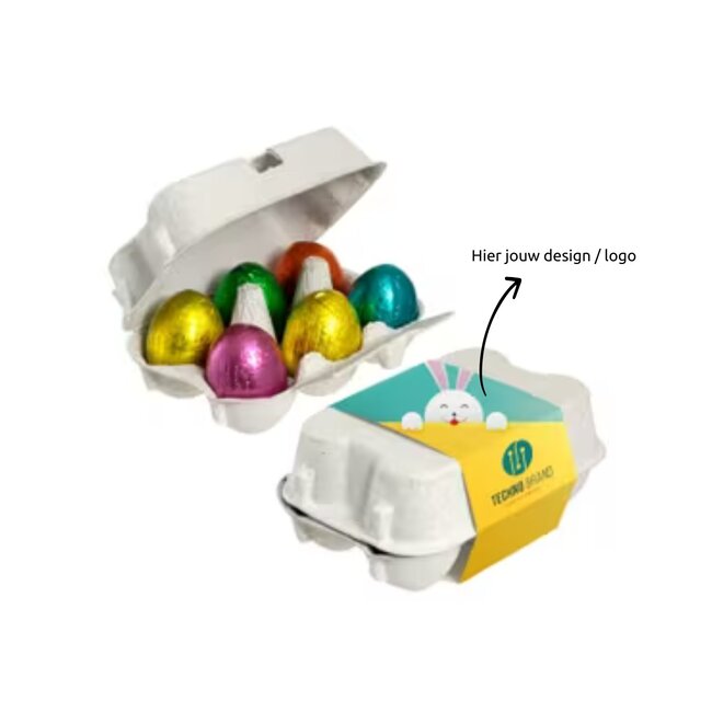 Eierdoos met zes paaseitjes - gepersonaliseerd met logo