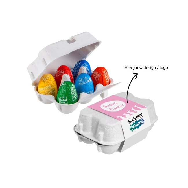 Eierdoos met zes Tony’s Chocolonely paaseitjes - gepersonaliseerd met logo