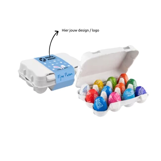 Eierdoos met twaalf Tony’s Chocolonely paaseitjes - gepersonaliseerd met logo