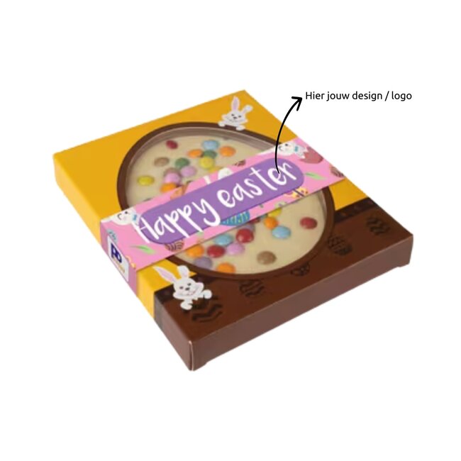 Witte chocolade paasei brievenbus - gepersonaliseerd met logo sleeve