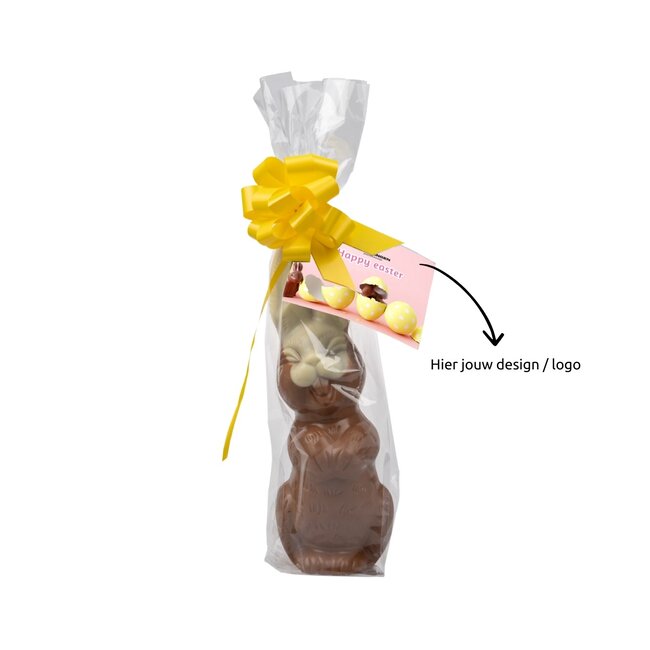 Melkchocolade paashaas 27 cm - gepersonaliseerd met logo kaartje
