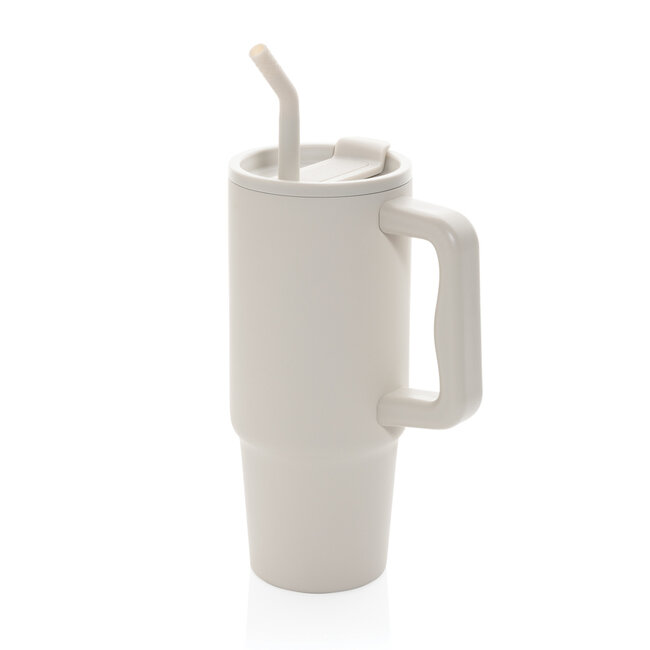 Praktische thermosbeker recycled RVS 900 ml beige - met eigen logo mogelijk
