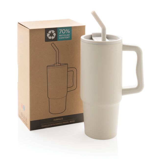 Praktische thermosbeker recycled RVS 900 ml beige - met eigen logo mogelijk
