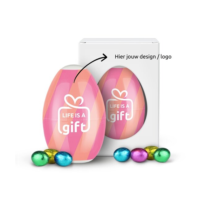 Paasei hersluitbaar XL met ambachtelijke chocolade - eigen design wikkel