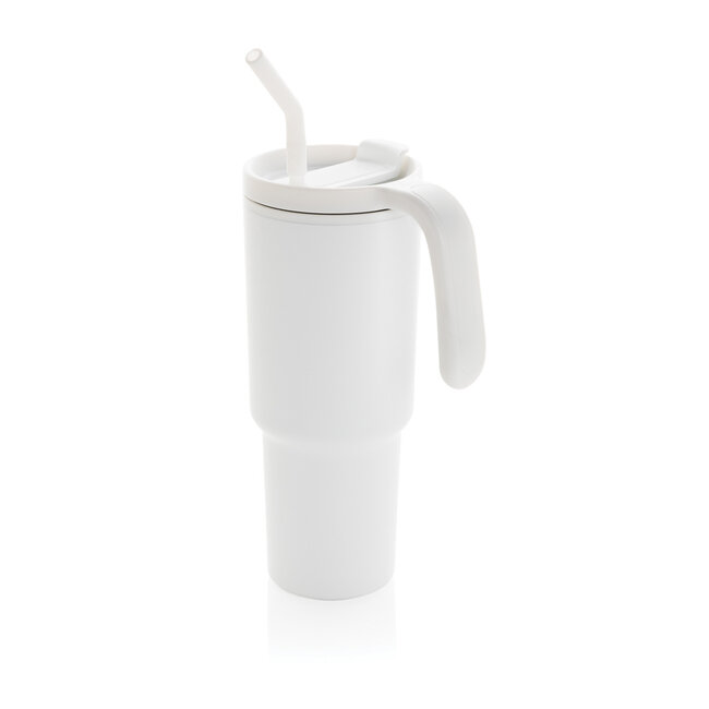 Praktische witte thermosbeker recycled RVS 900 ml - met eigen logo mogelijk