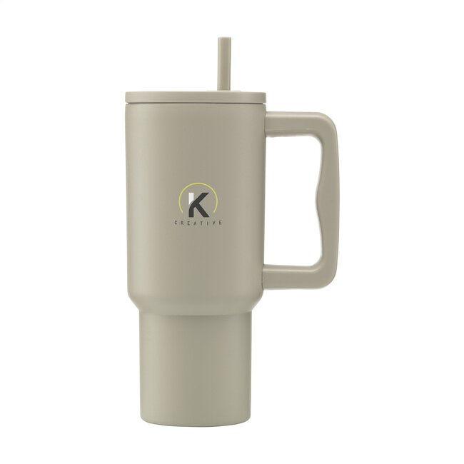 Praktische thermosbeker recycled RVS 900 ml beige - met eigen logo mogelijk