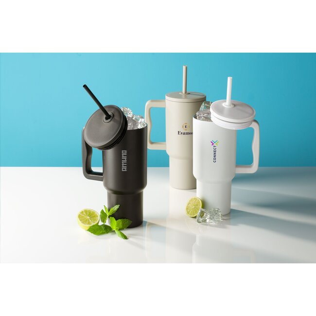 Praktische thermosbeker recycled RVS 900 ml beige - met eigen logo mogelijk