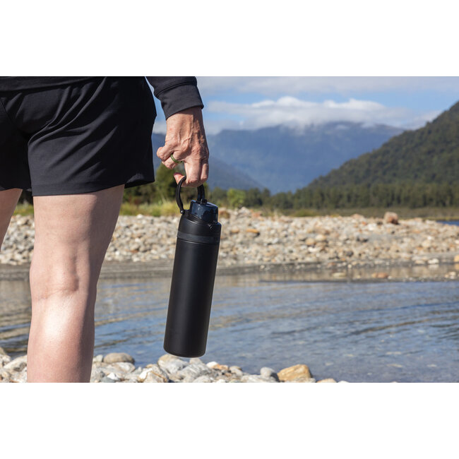 Thermosfles recycled RVS 700 ml zwart - met eigen logo mogelijk