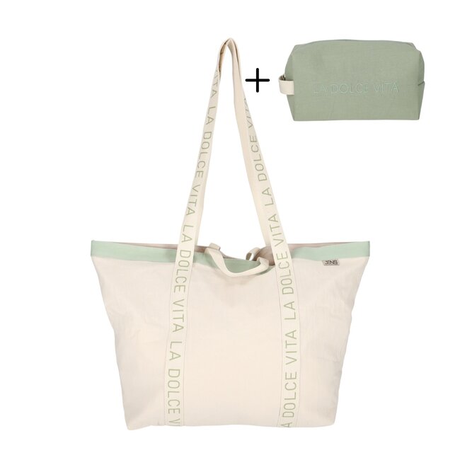 Strandtas en toilettas ‘La Dolce Vita’ groen - 30 + 2 liter