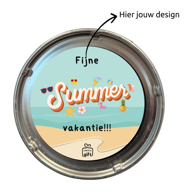 Tuinkaars in blik met ca 50 branduren - incl eigen design