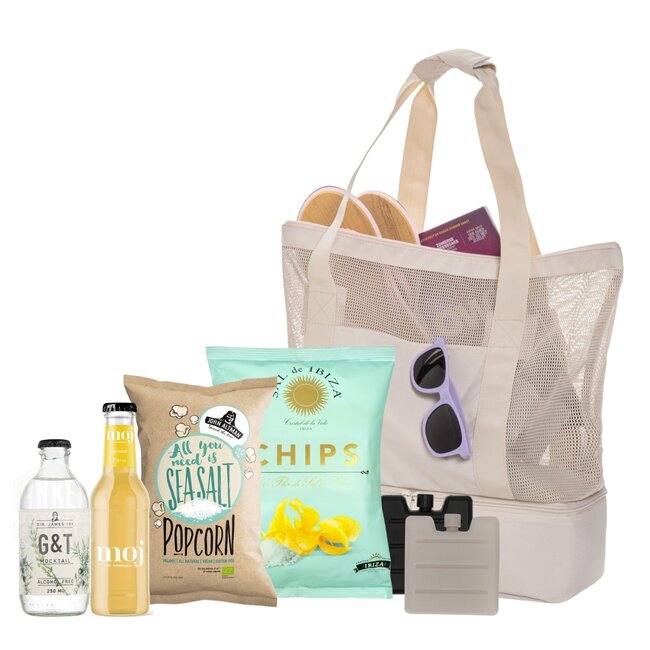 Koeltas 2-in 1 beige gevuld sand - gepersonaliseerd met logo mogelijk