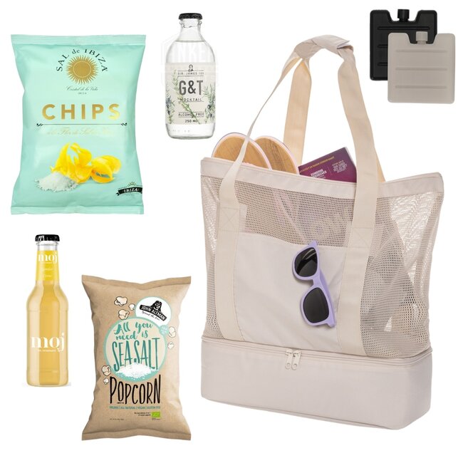 Koeltas 2-in 1 beige gevuld sand - gepersonaliseerd met logo mogelijk