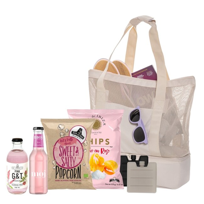 Koeltas 2-in 1 beige gevuld sand pink - gepersonaliseerd met logo mogelijk