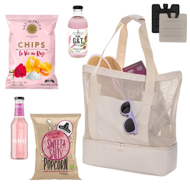 Koeltas 2-in 1 beige gevuld sand pink - gepersonaliseerd met logo mogelijk