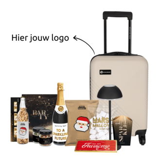 Kerstpakket Santa met trolley en LED tafellamp - met logo