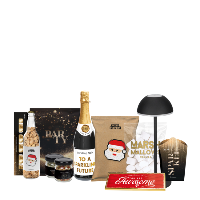 Kerstpakket Santa met LED tafellamp - zwart