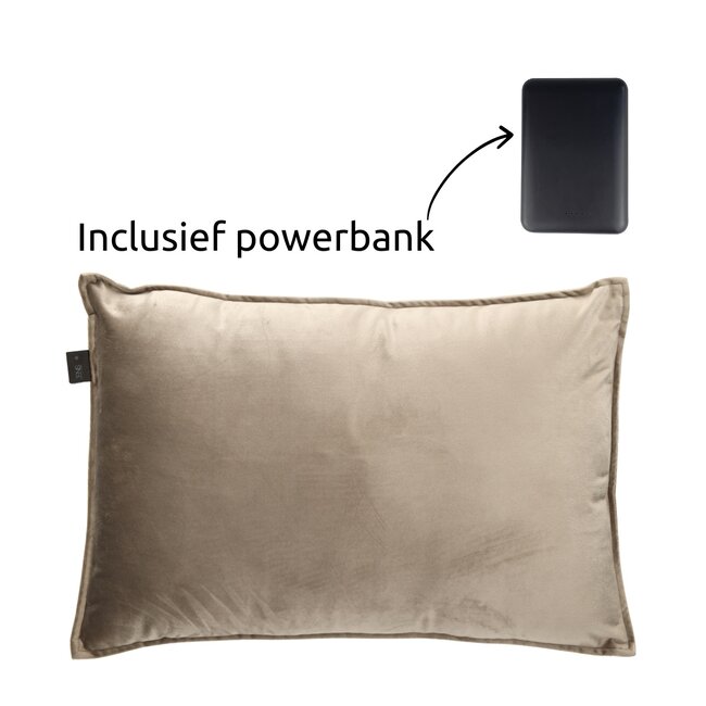 Set warmtekussen taupe en powerbank zwart