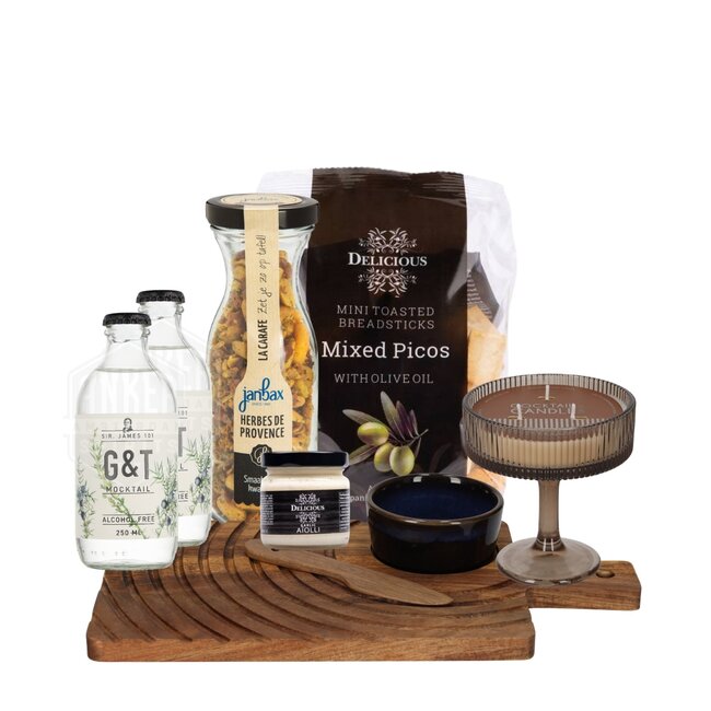 Serveerset en champagne kaars bruin pakket - acacia