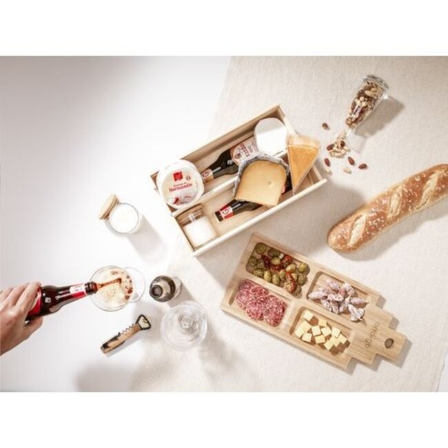 Wijn geschenkkist huis dubbel met tapasplank XXL en wijnen - met logo