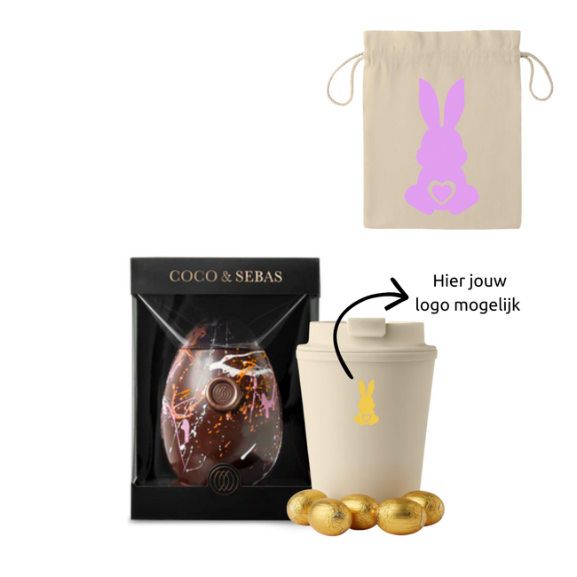 Paaspakket Coco & Sebas en gevulde coffee to go beker